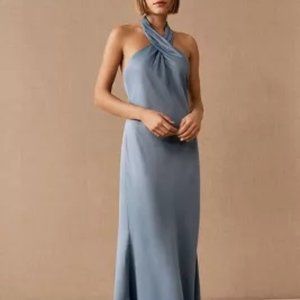 BHLDN Ruby Satin Charmeuse Dress, Dusty Blue, size 2